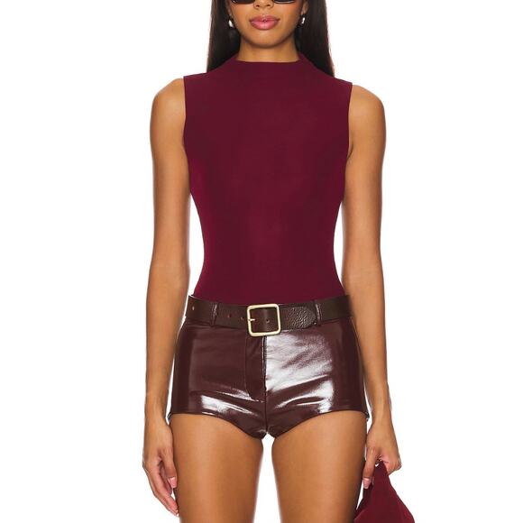 $238 Revolve Ronny Kobo Rita Bodysuit Burgundy Sleeveless Snatching Small NWT - Picture 3 of 6